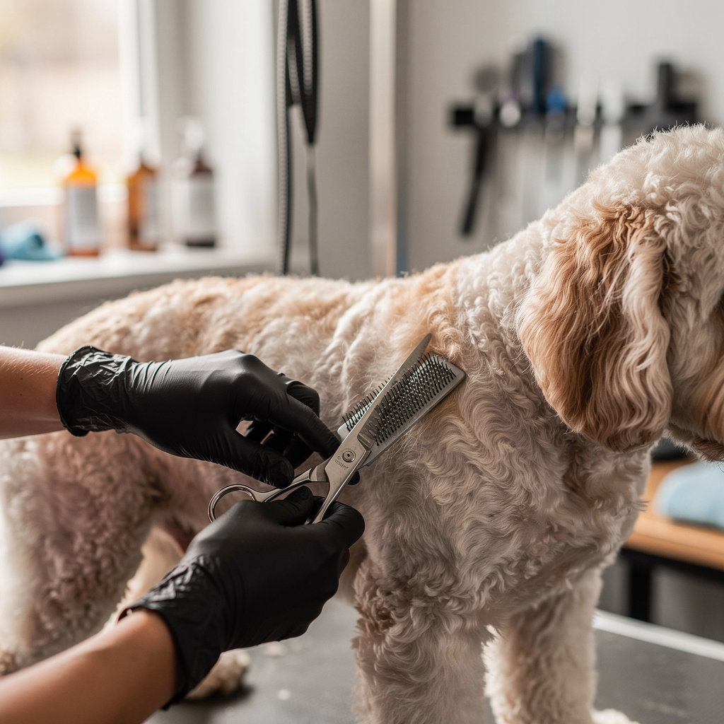 MUDPUPPIES GROOMING professional groomer providing gentle, caring service to a happy dog in Oak Grove, OR